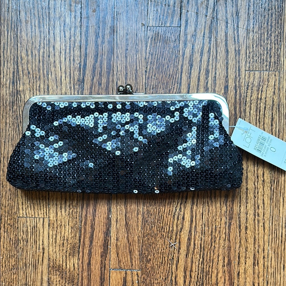 Ann Taylor Elegant Black Sequin Clutch